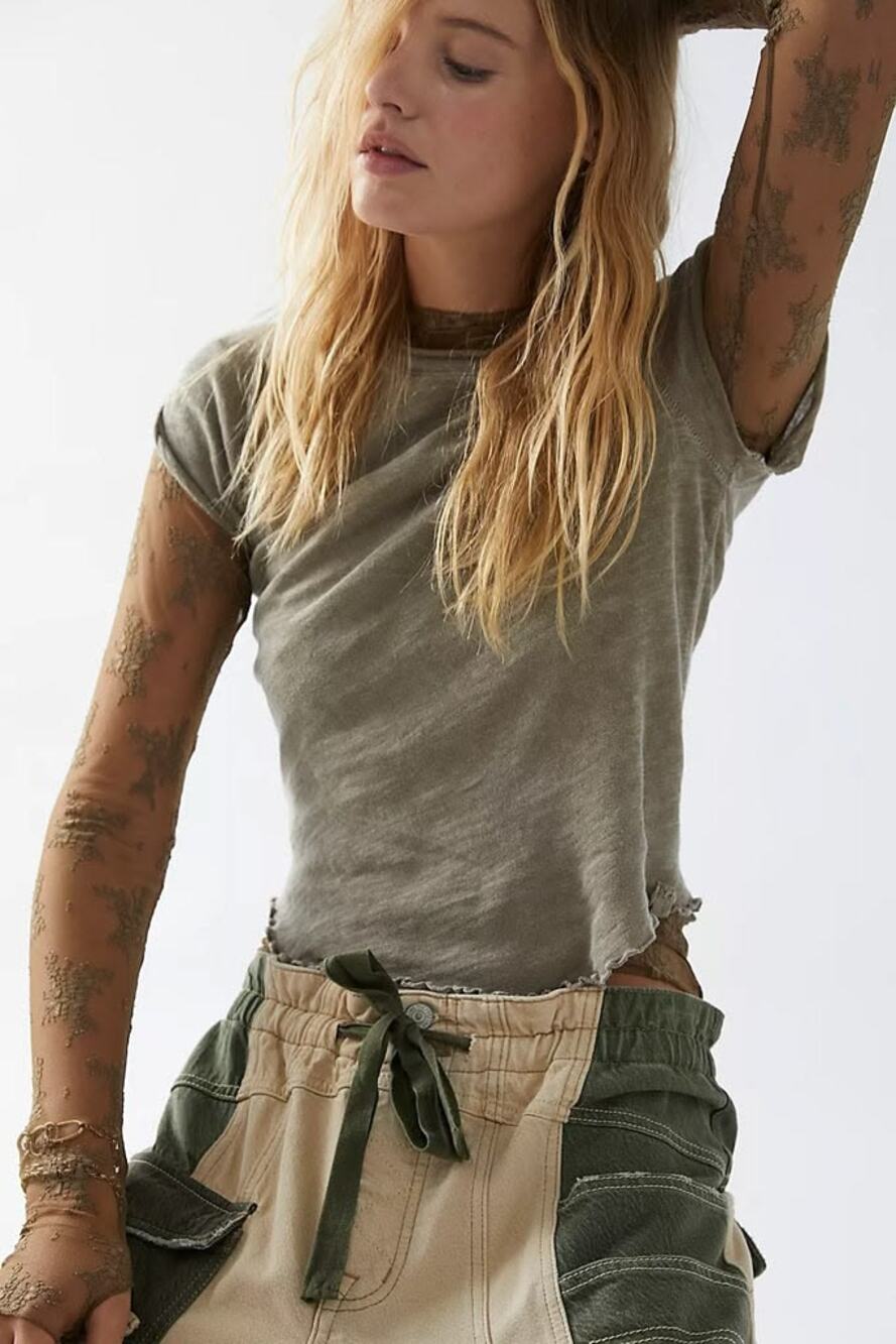 Free People We the Free Be My Baby Pure Cotton Ruffle Hem T-Shirt